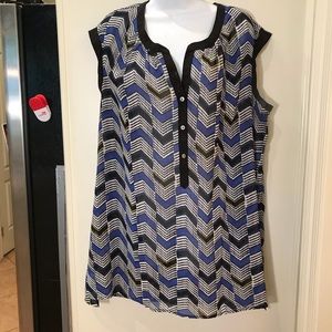 Daniel Rainn White Blue Chiffon Sleeveless Blouse